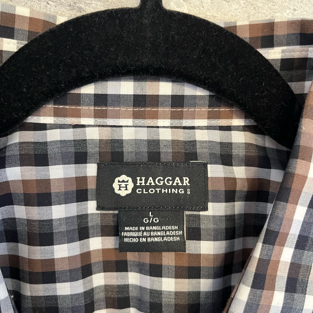Haggar Men's Plaid Shirt - Black, White, and Brown